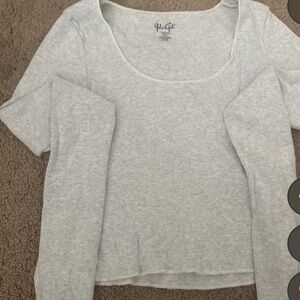 Light Heather Gray Ribbed Scoop Neck Top
